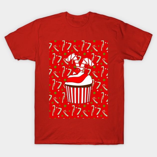 HOLIDAY Candy Cane Cupcake T-Shirt by SartorisArt1